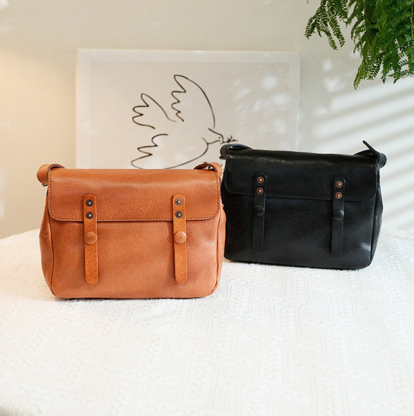 Vintage Leather Messenger Bag for Women Small Genuine Cowhide Crossbody Shoulder Bag