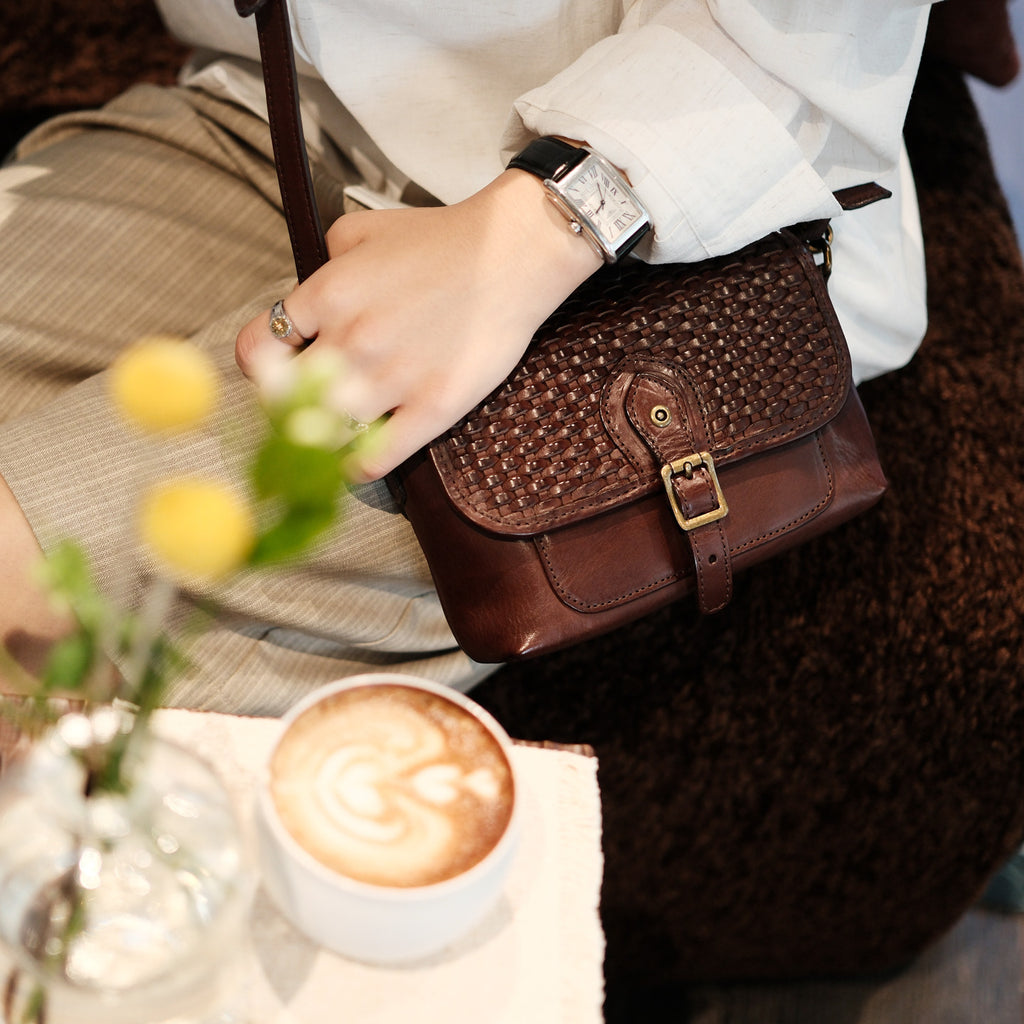 Vintage Woven Leather Crossbody Bag for Women Small Genuine Cowhide Shoulder Bag Badass
