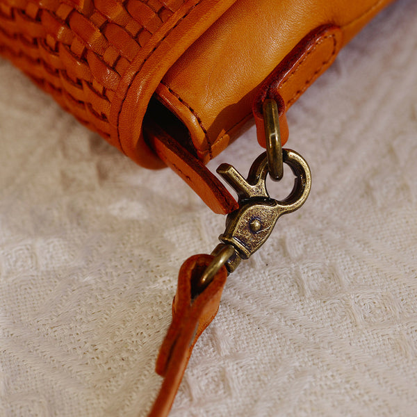 Vintage Woven Leather Crossbody Bag for Women Small Genuine Cowhide Shoulder Bag Cool
