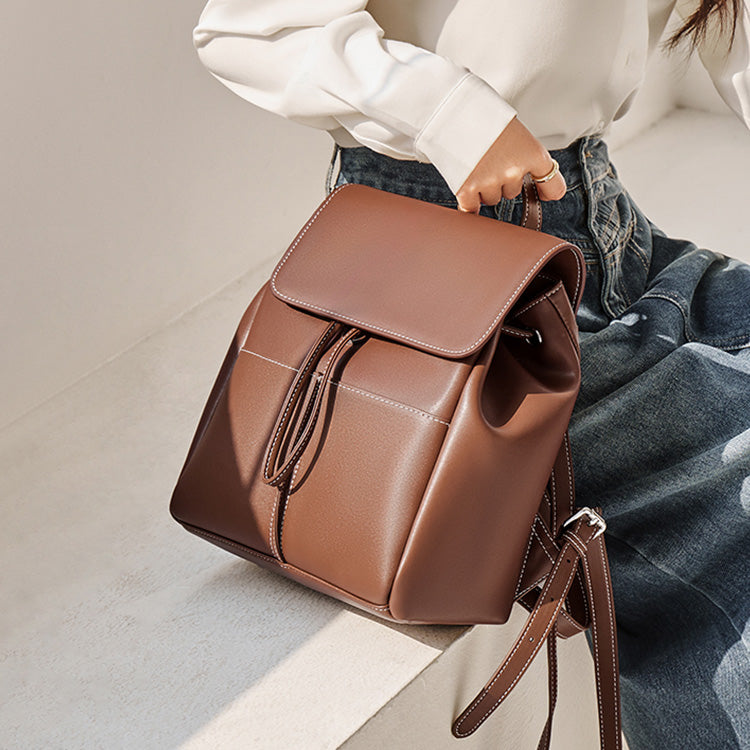 dark brown leather backpack purse Women Brown Leather Rucksack Bag Small Leather Backpack Purse