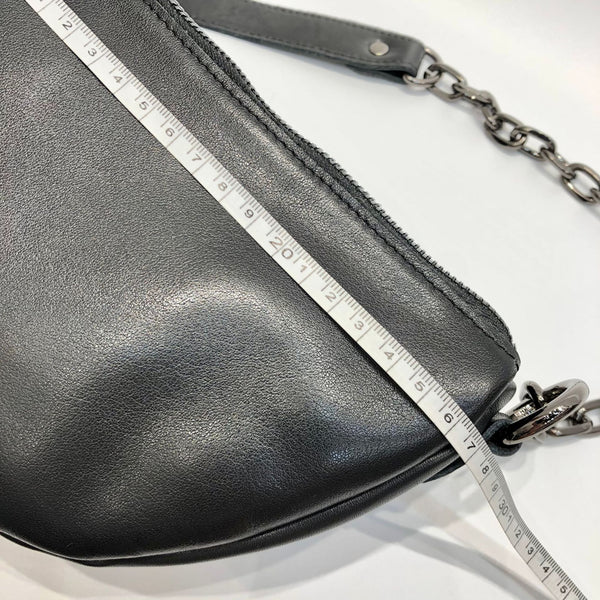 Women's Chest Bag Black Leather Sling with Chain Strap Fashion