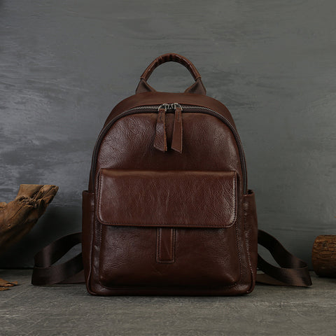 big pu leather backpack for women Vintage Women's Genuine Leather Backpack Purse Small Ladies Leather Ru – igemstonejewelry