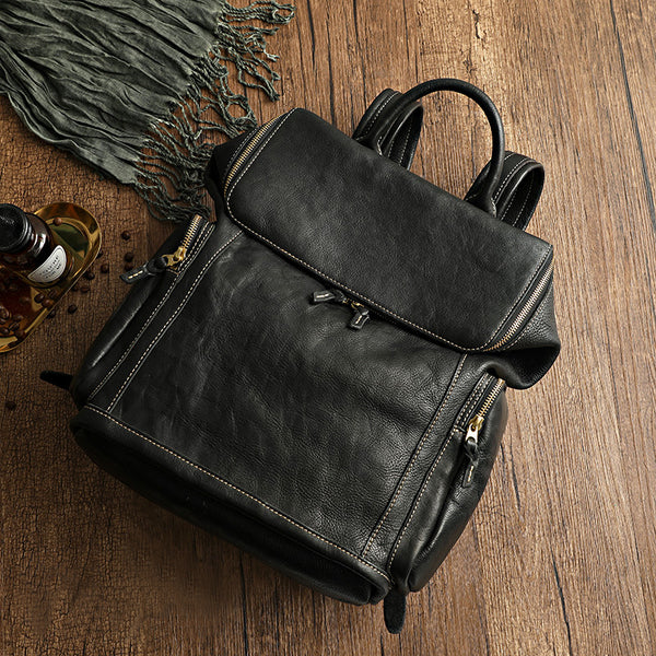Women's Large Genuine Leather Backpack Vintage Top-Grain Cowhide Laptop Daypack Accessories