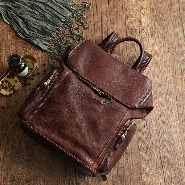 Women's Large Genuine Leather Backpack Vintage Top-Grain Cowhide Laptop Daypack