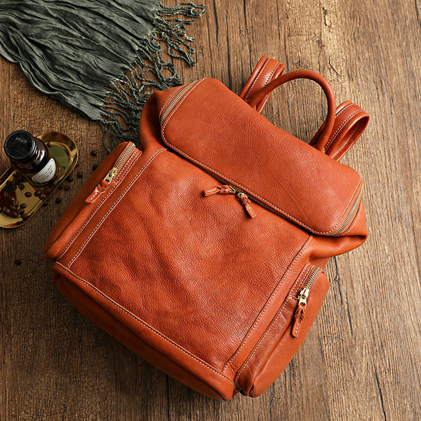 Women's Large Genuine Leather Backpack Vintage Top-Grain Cowhide Laptop Daypack Beautiful
