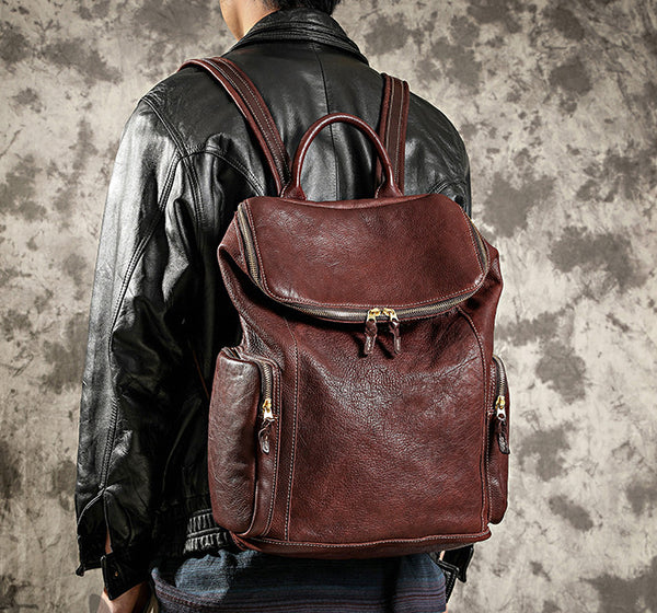 Women's Large Genuine Leather Backpack Vintage Top-Grain Cowhide Laptop Daypack Casual