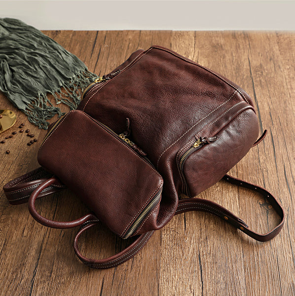 Women's Large Genuine Leather Backpack Vintage Top-Grain Cowhide Laptop Daypack Cool