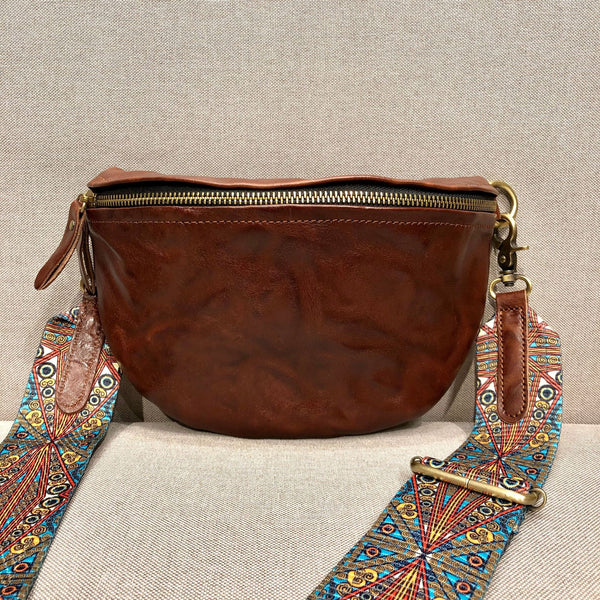 Women's Leather Chest Sling Bag with Boho Shoulder Strap Design Accessories