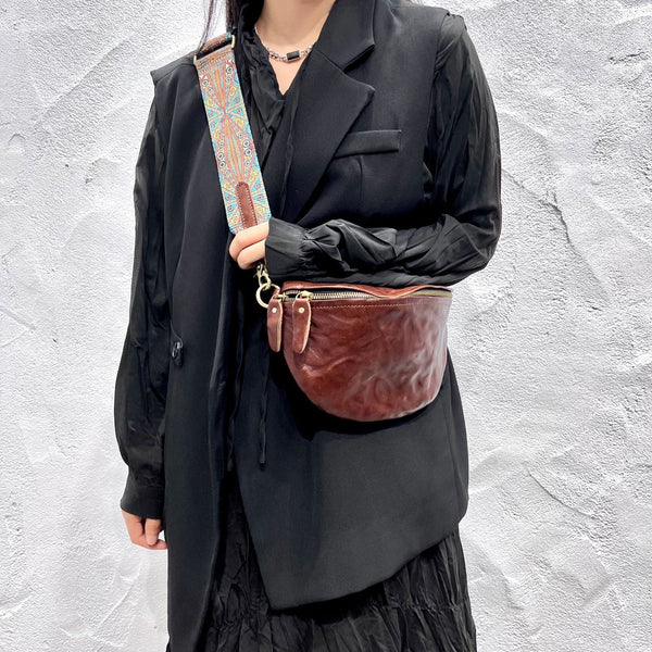 Women's Leather Chest Sling Bag with Boho Shoulder Strap Design Cute