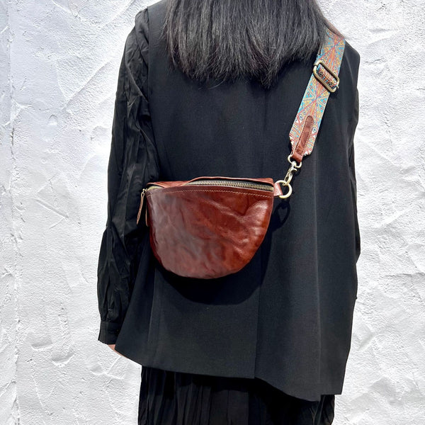 Women's Leather Chest Sling Bag with Boho Shoulder Strap Design Fashion