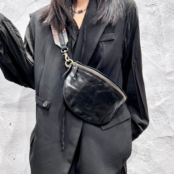 Women's Leather Chest Sling Bag with Boho Shoulder Strap Design Gift