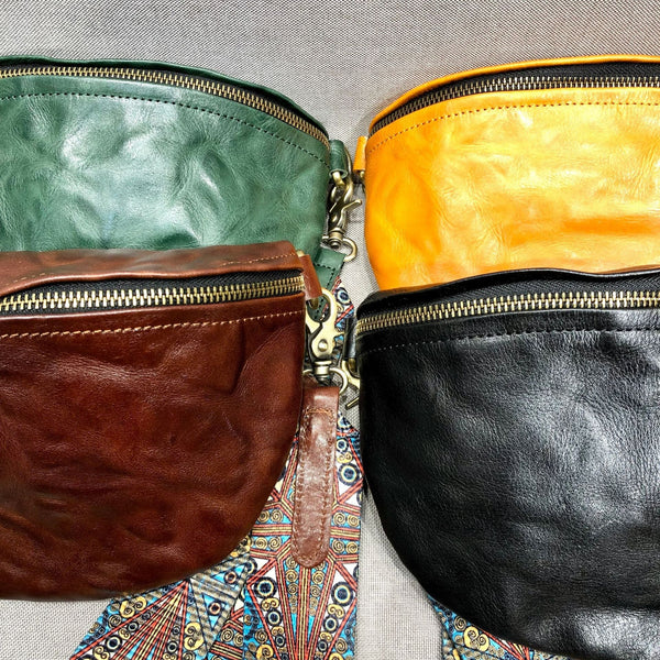 Women's Leather Chest Sling Bag with Boho Shoulder Strap Design Handmade