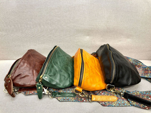 Women's Leather Chest Sling Bag with Boho Shoulder Strap Design Nice