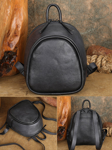 Cute Leather Mini Backpack Purse Ladies Black Leather Rucksack