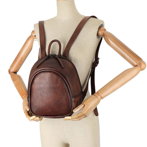 Women's Mini Leather Backpack Womens Rucksack Bag Brown