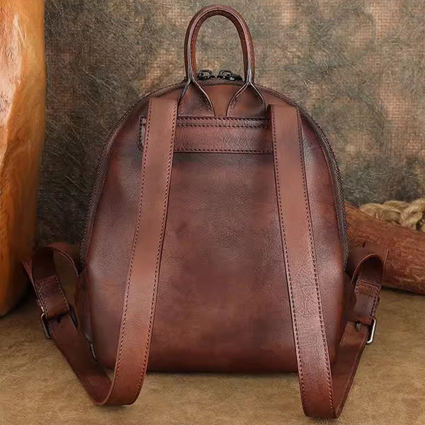 Stylish Women's Brown Leather Backpack Purse Ladies Small Leather Backpack