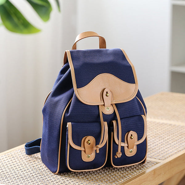 Women's Nylon Backpack Bag With Leather Accessories Small Rucksack For Women Casual