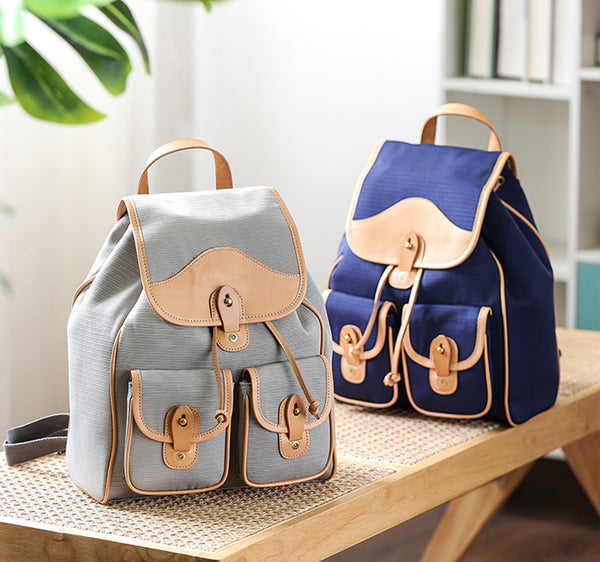 Women's Nylon Backpack Bag With Leather Accessories Small Rucksack For Women Chic
