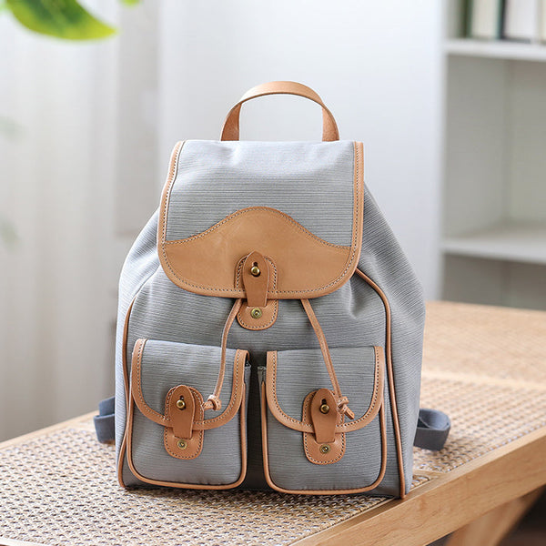 Women's Nylon Backpack Bag With Leather Accessories Small Rucksack For Women Classic