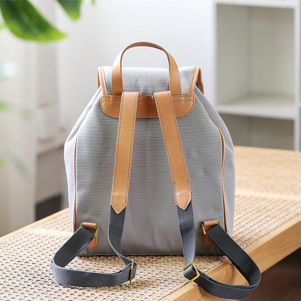Women's Nylon Backpack Bag With Leather Accessories Small Rucksack For Women Nice