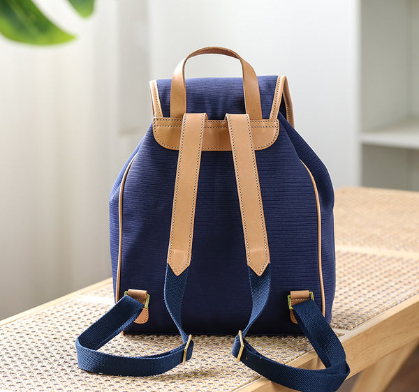Women's Nylon Backpack Bag With Leather Accessories Small Rucksack For Women Stylish