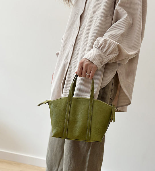 Women's Small Genuine Leather Handbag Top Handle and Crossbody Purse with Zipper Compartments Classy