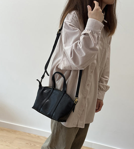 Women's Small Genuine Leather Handbag Top Handle and Crossbody Purse with Zipper Compartments Cute