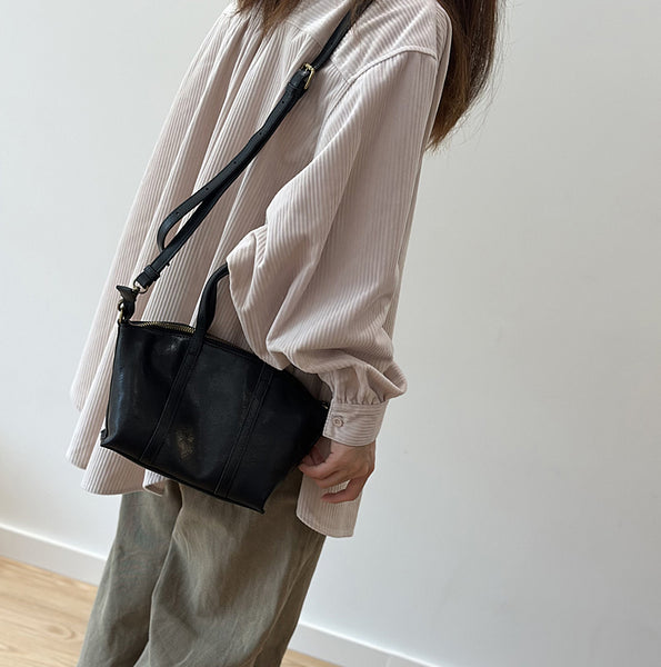 Women's Small Genuine Leather Handbag Top Handle and Crossbody Purse with Zipper Compartments Genuine-Leather
