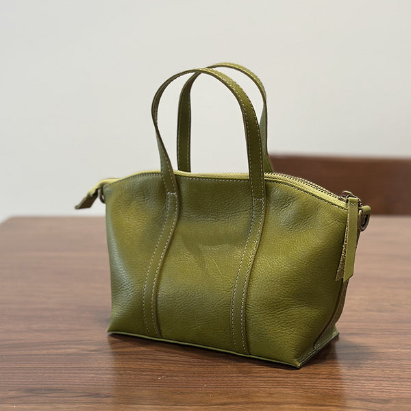 Women's Small Genuine Leather Handbag Top Handle and Crossbody Purse with Zipper Compartments
