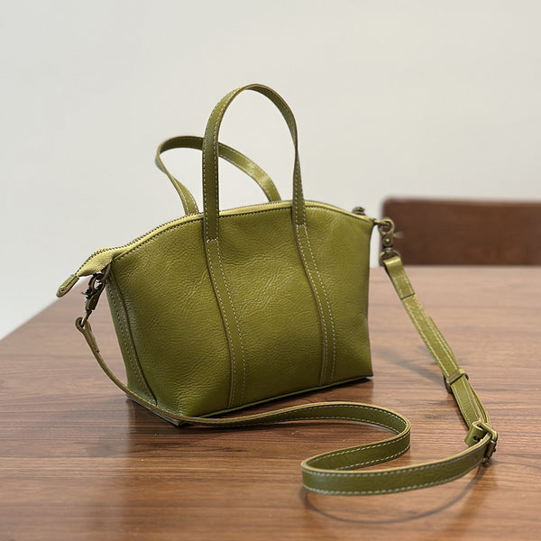 Women's Small Genuine Leather Handbag Top Handle and Crossbody Purse with Zipper Compartments