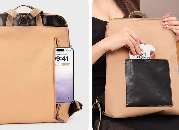 Women's Small Laptop Backpack Minimalist 33-Inch Work Backpack with Leather Details Durable