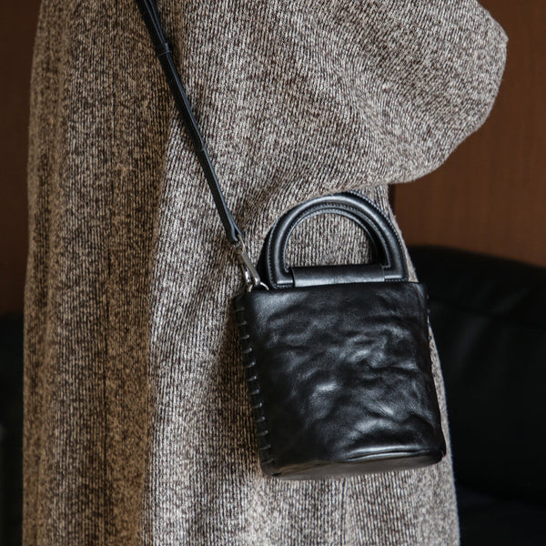 Women’s Small Vintage Leather Bucket Bag with Top Handle and Crossbody Strap Best