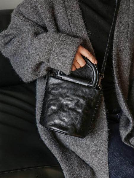 Womens Small Leather Crossbody Bag Tanned Leather Bucket Bag for Women