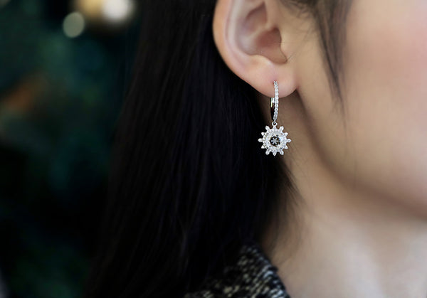 Women's Sterling Silver Hoop Earrings With Snowflake Crystal For Women