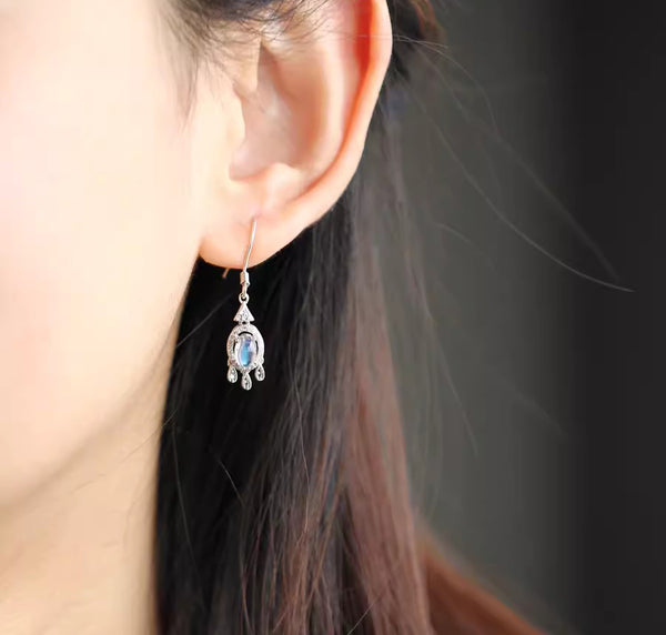 Women's Sterling Silver Moonstone Earrings Silver Drop Earrings For Women Classic