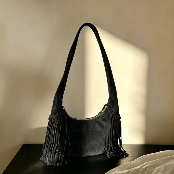 Women's Suede and Matte Leather Shoulder Bag Fringe Hobo Bag Accessories