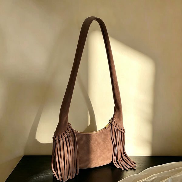 Women's Suede and Matte Leather Shoulder Bag Fringe Hobo Bag Affordable