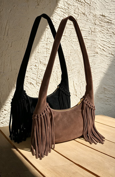 Women's Suede and Matte Leather Shoulder Bag Fringe Hobo Bag Casual