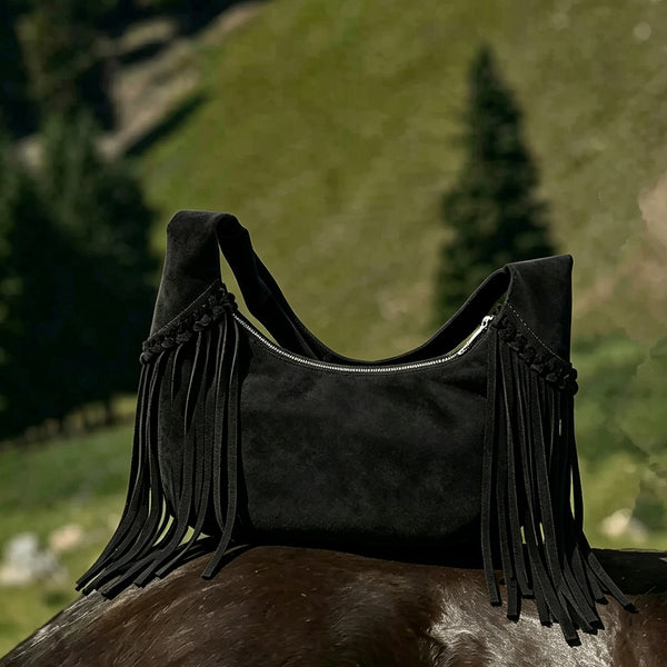 Women's Suede and Matte Leather Shoulder Bag Fringe Hobo Bag Chic