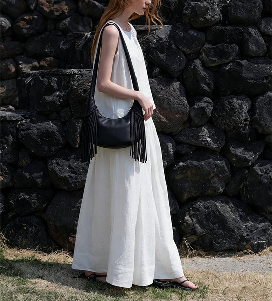 Women's Suede and Matte Leather Shoulder Bag Fringe Hobo Bag Cool