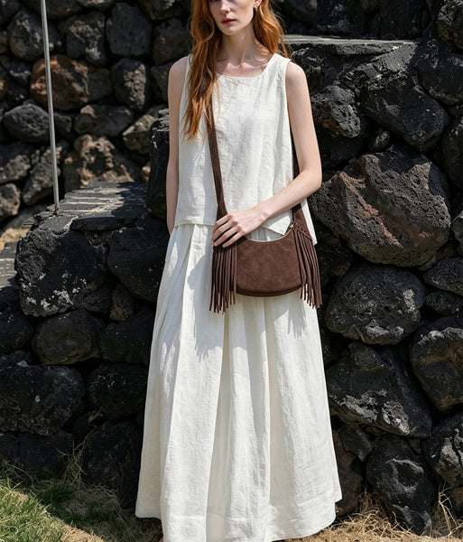 Women's Suede and Matte Leather Shoulder Bag Fringe Hobo Bag Designer