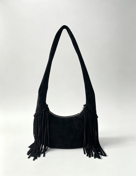 Women's Suede and Matte Leather Shoulder Bag Fringe Hobo Bag Size