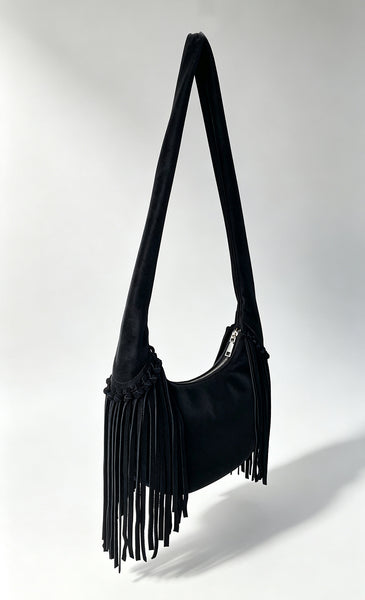 Women's Suede and Matte Leather Shoulder Bag Fringe Hobo Bag Stylish