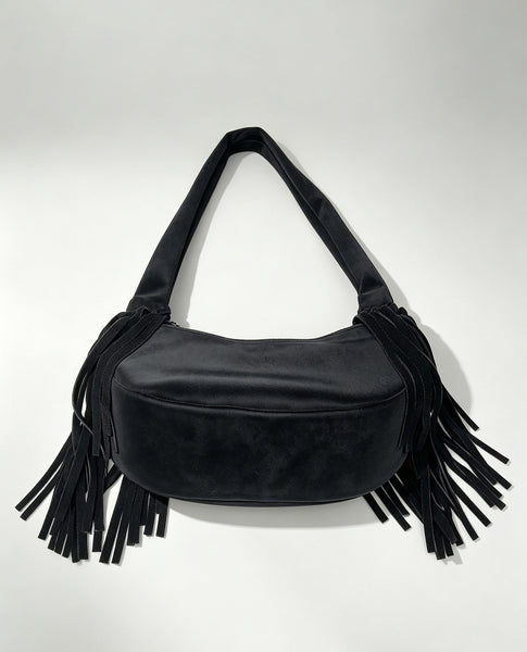 Women's Suede and Matte Leather Shoulder Bag Fringe Hobo Bag