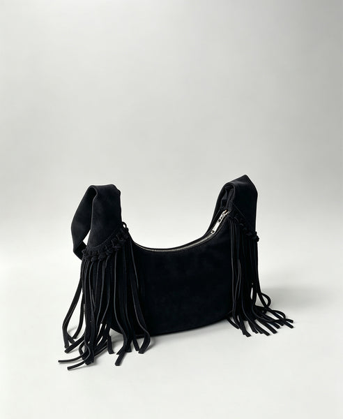 Women's Suede and Matte Leather Shoulder Bag Fringe Hobo Bag