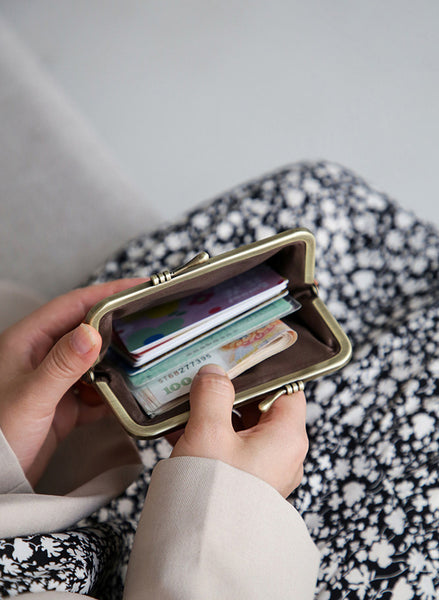 Women's Vintage Leather Kiss Lock Coin Purse Mini Wallet Cool