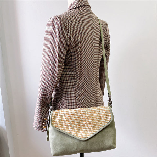 Women's Woven Bag Leather Crossbody Satchel Purse Leather Shoulder Bag Classic