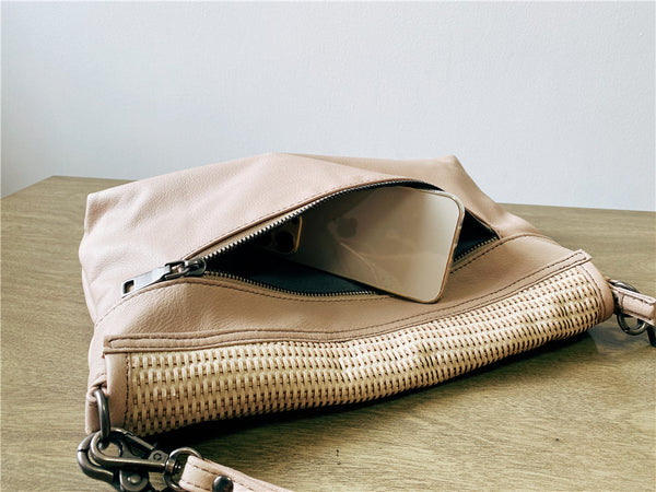Women's Woven Bag Leather Crossbody Satchel Purse Leather Shoulder Bag Funky