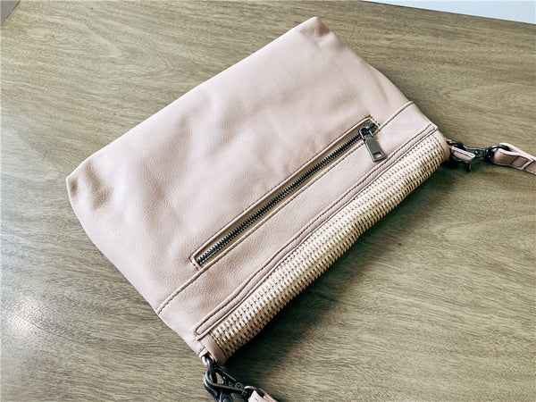 Women's Woven Bag Leather Crossbody Satchel Purse Leather Shoulder Bag Genuine-Leather