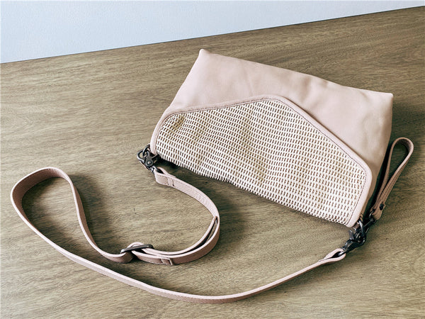 Women's Woven Bag Leather Crossbody Satchel Purse Leather Shoulder Bag Handmade